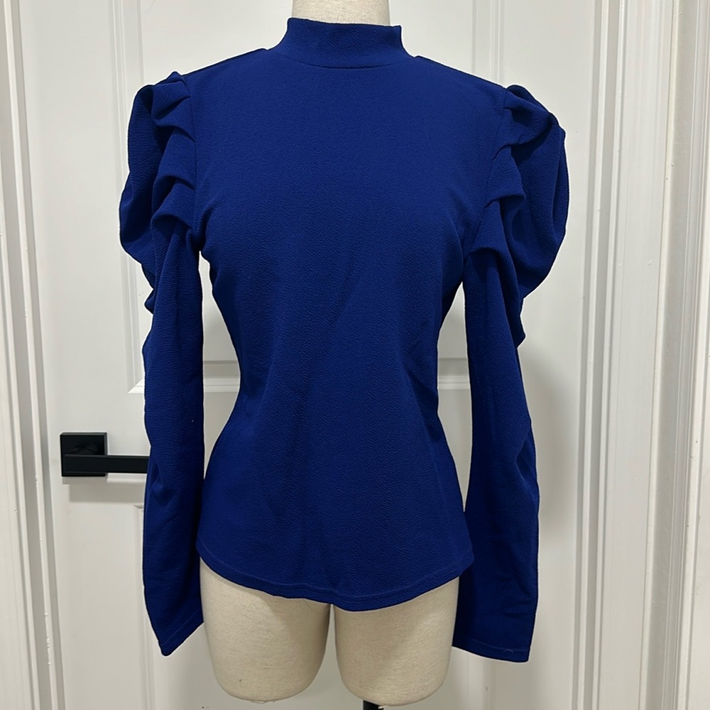 Royal blue women’s XL long sleeve blouse top shirt business puff‎ sleeve career